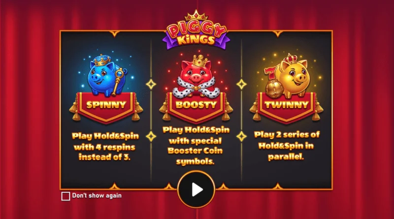 Piggy Kings - glavni ekran s tri svinjice i valjcima